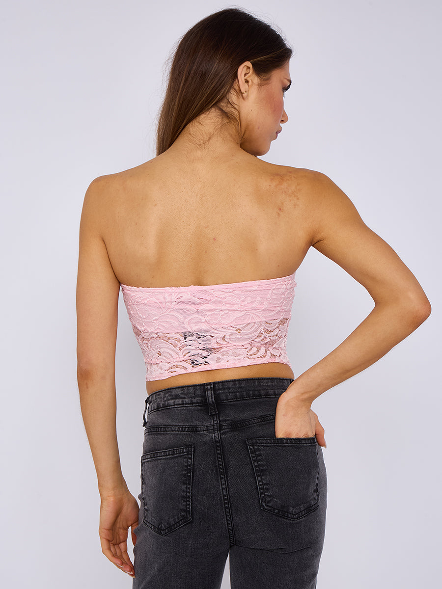 Bandeau Lace Crop Top - Amber - Storm Desire