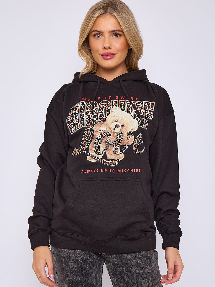 Mischief Printed Teddy Love Hoodie - Alayah - Storm Desire