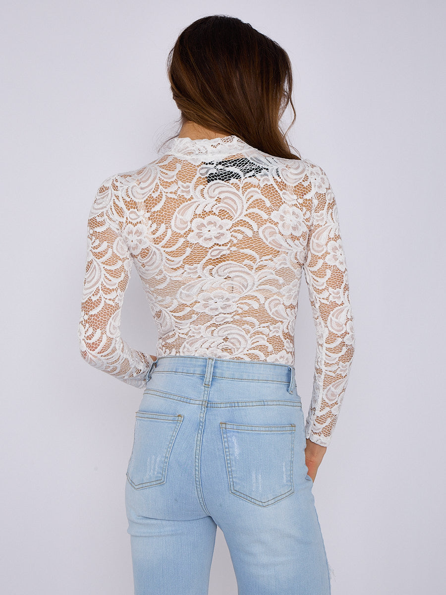 Long Sleeve Lace Bodysuit - Rosalia - Storm Desire