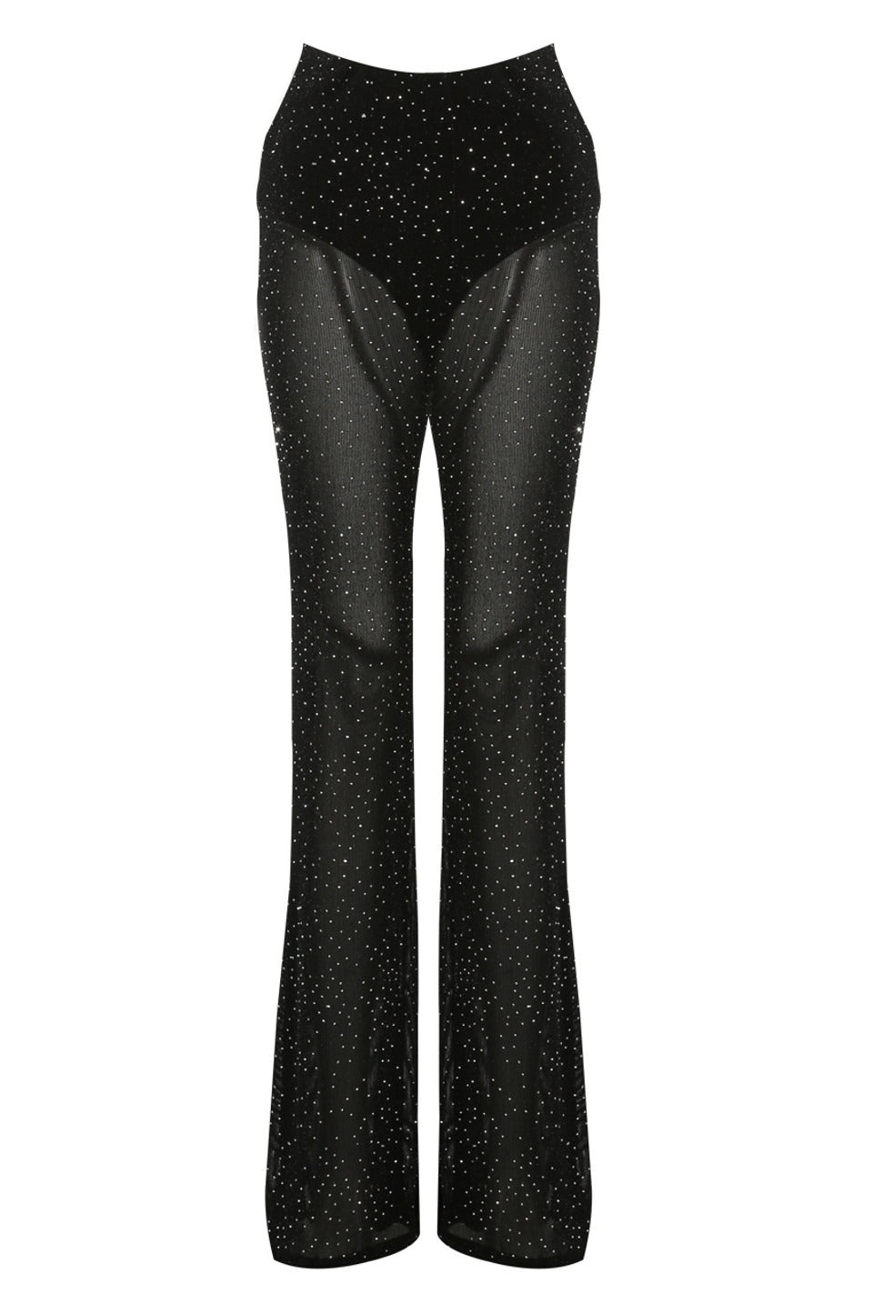 Diamante Embellished Mesh Flare Hem Trouser - - Storm Desire