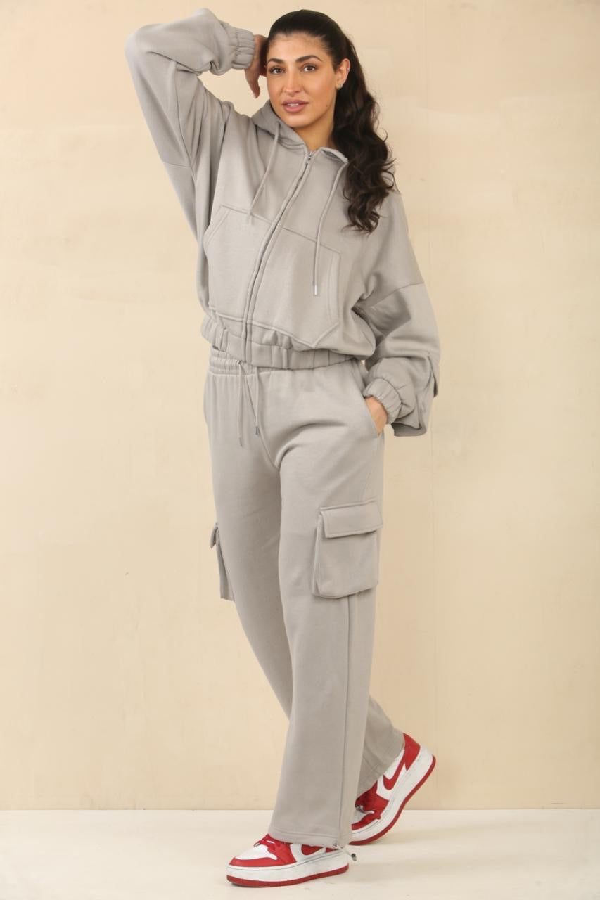 Cargo Bomber Jacket Fleece Tracksuit - Nadia