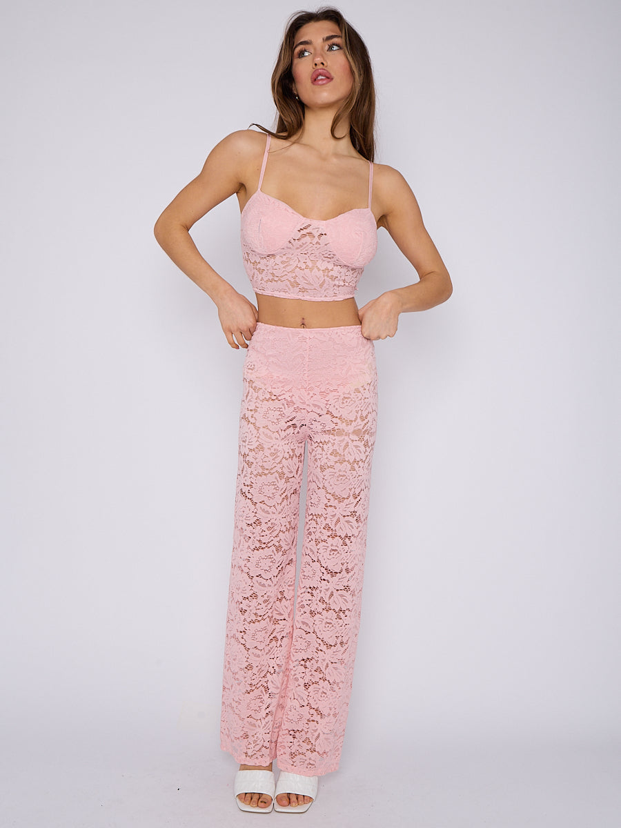 Lace  Padded Bralet Crop Top & Flare Trouser Co-ord - Katie - Storm Desire