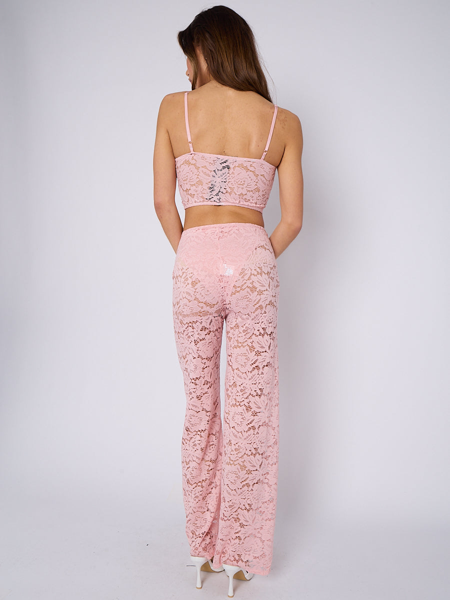 Lace  Padded Bralet Crop Top & Flare Trouser Co-ord - Katie - Storm Desire