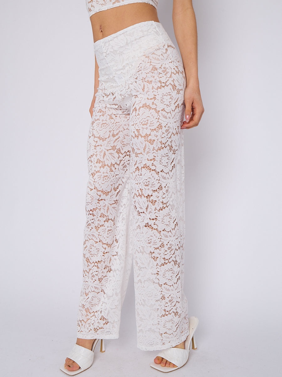 Lace  Padded Bralet Crop Top & Flare Trouser Co-ord - Katie - Storm Desire