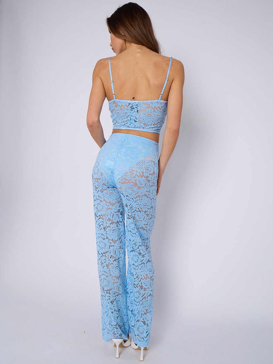 Lace  Padded Bralet Crop Top & Flare Trouser Co-ord - Katie - Storm Desire