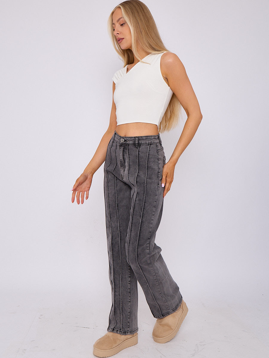 3 Seam Detail Wide Leg Jeans - Elisa - Storm Desire