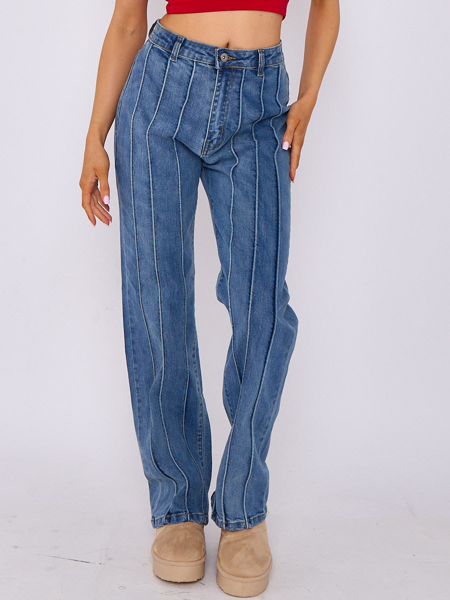 3 Seam Detail Wide Leg Jeans - Elisa - Storm Desire