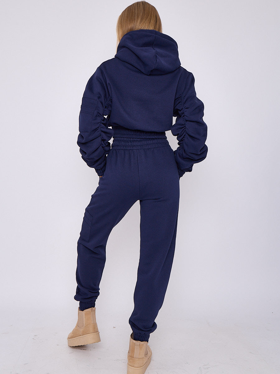 Side Pocket Ruched Sleeve Hoodie & Jogger Co-ord - Aylin - Storm Desire