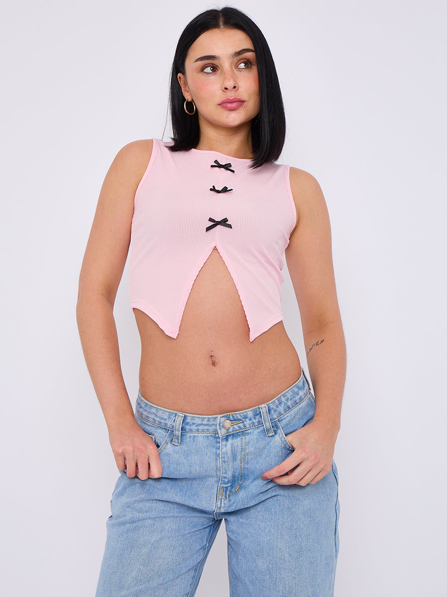 Bow Front Ribbed Crop Top - Blaire - Storm Desire