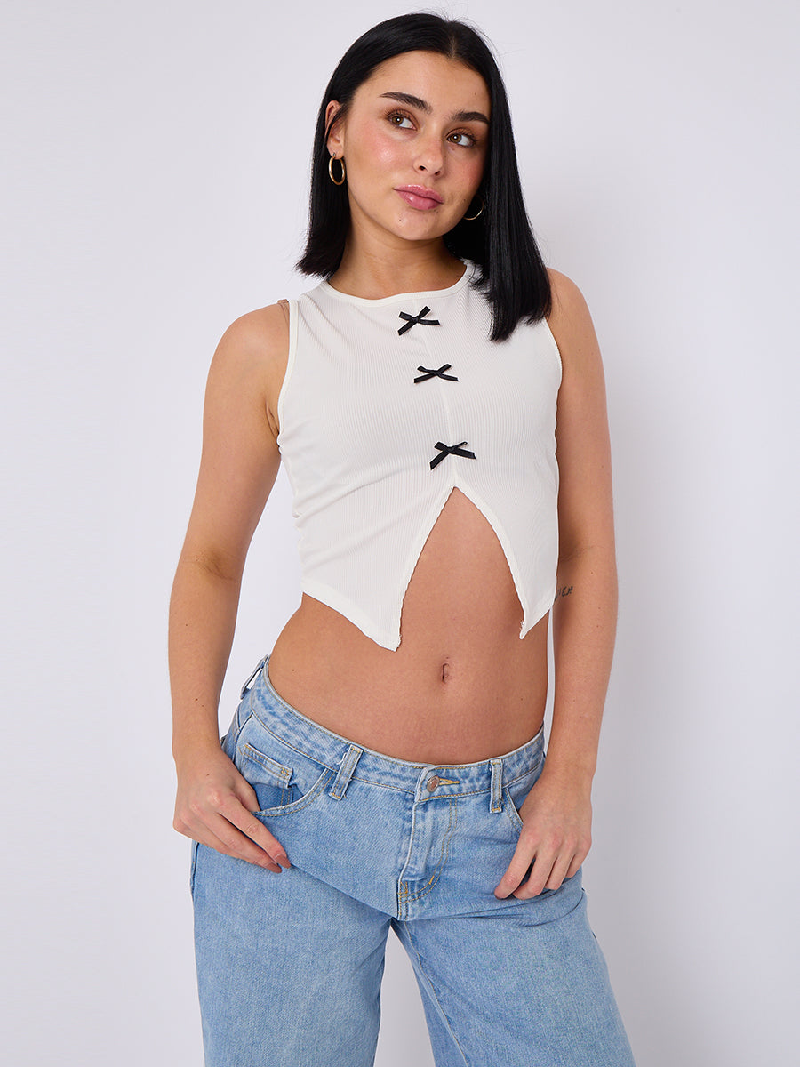 Bow Front Ribbed Crop Top - Blaire - Storm Desire