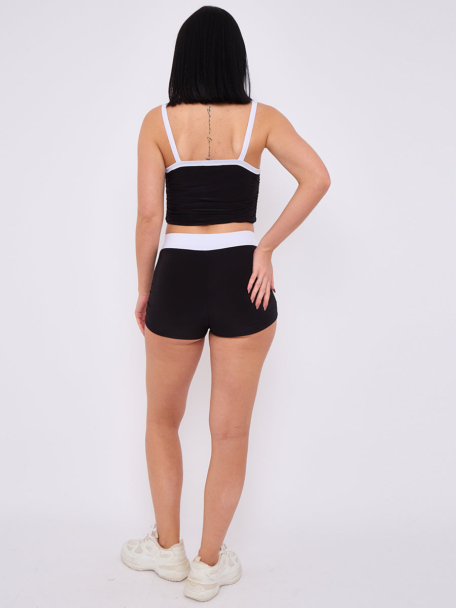 Slinky Contrast Crop Top & Shorts Set - Florence - Storm Desire