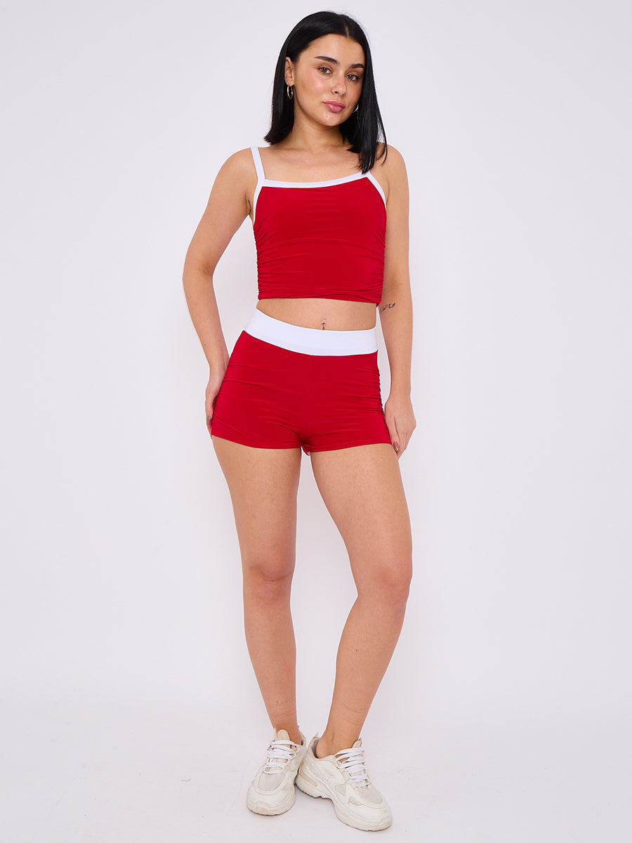 Slinky Contrast Crop Top & Shorts Set - Florence - Storm Desire