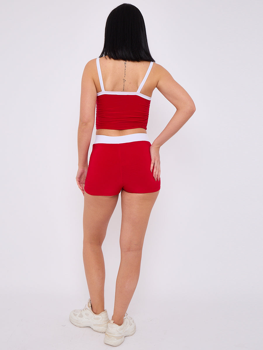 Slinky Contrast Crop Top & Shorts Set - Florence - Storm Desire