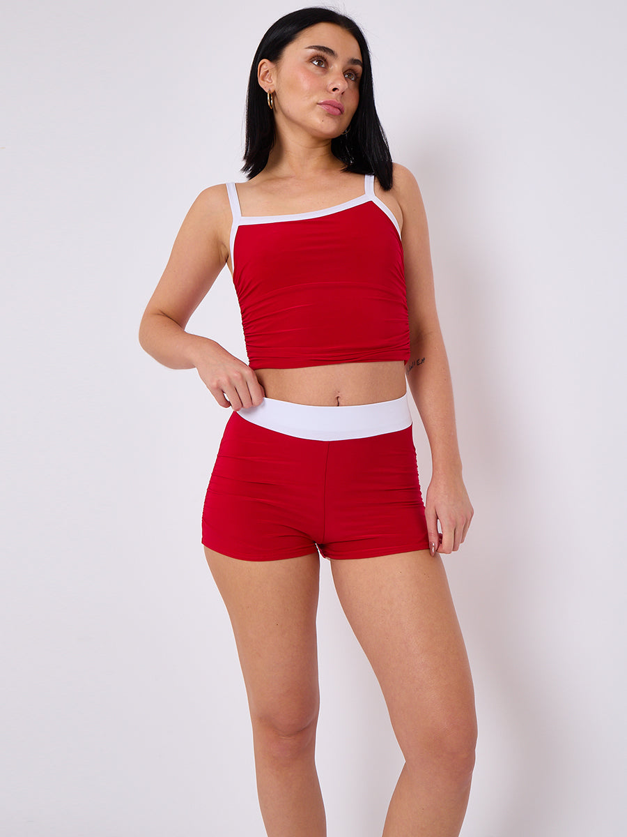 Slinky Contrast Crop Top & Shorts Set - Florence - Storm Desire