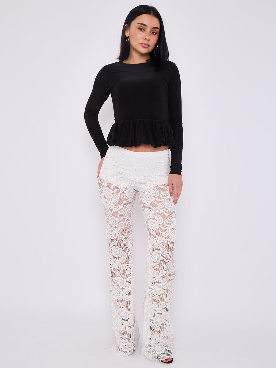 High Waist Lace Flared Trousers - Heaven - Storm Desire