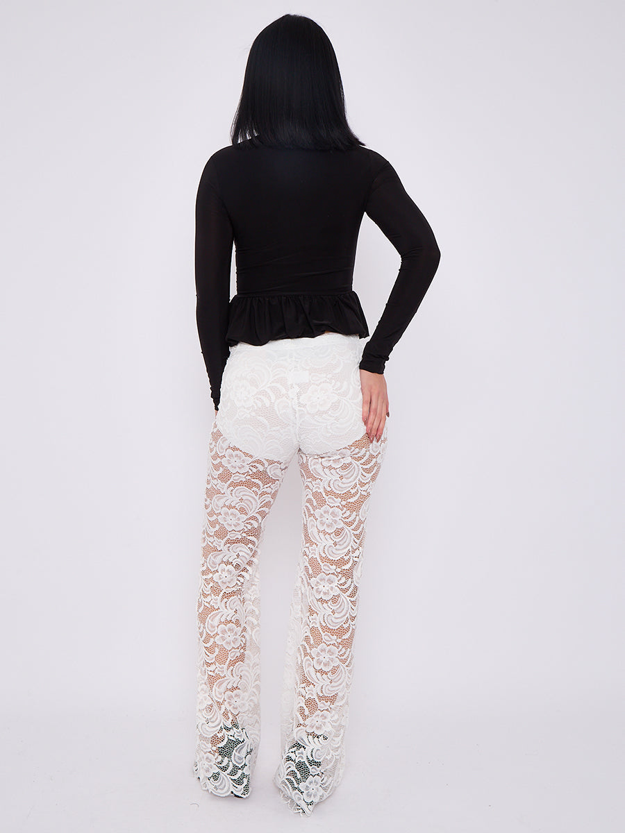 High Waist Lace Flared Trousers - Heaven - Storm Desire