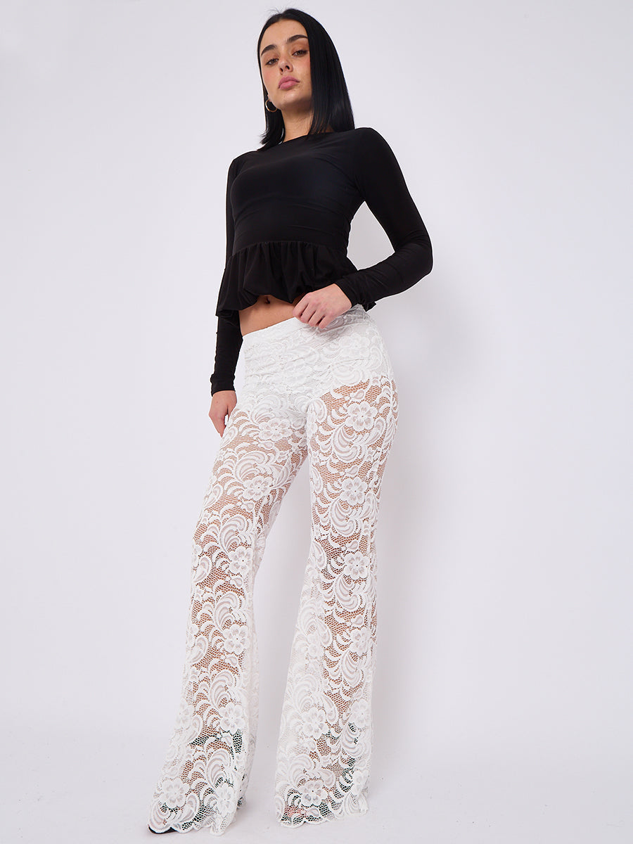 High Waist Lace Flared Trousers - Heaven - Storm Desire