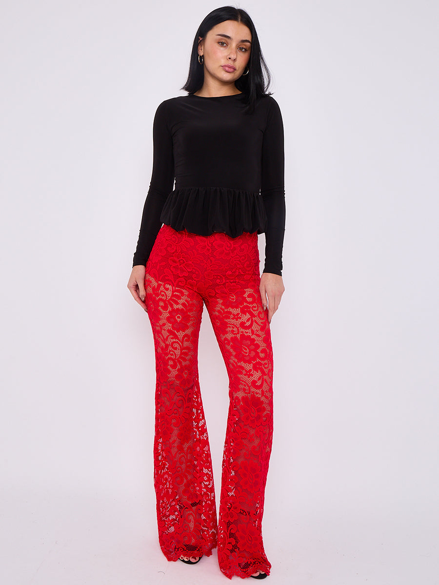 High Waist Lace Flared Trousers - Heaven - Storm Desire