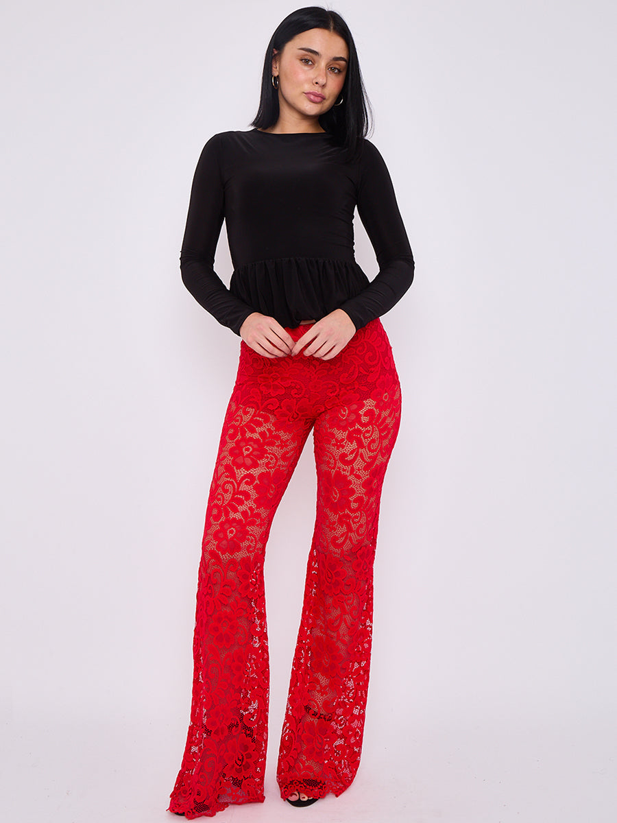 High Waist Lace Flared Trousers - Heaven - Storm Desire