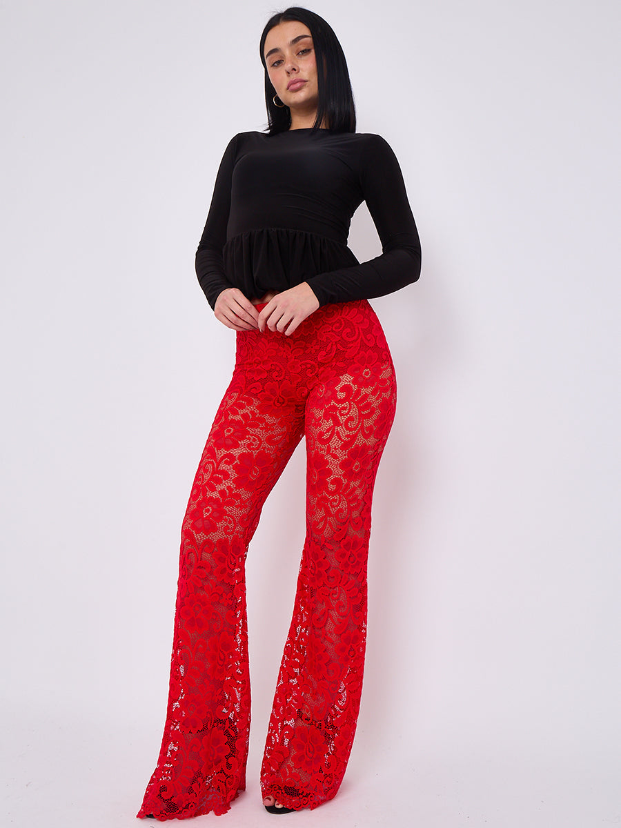 High Waist Lace Flared Trousers - Heaven - Storm Desire