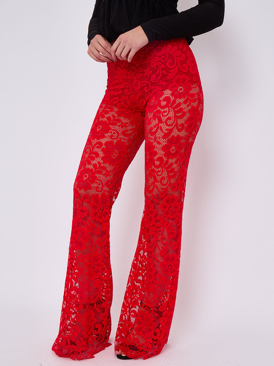 High Waist Lace Flared Trousers - Heaven - Storm Desire