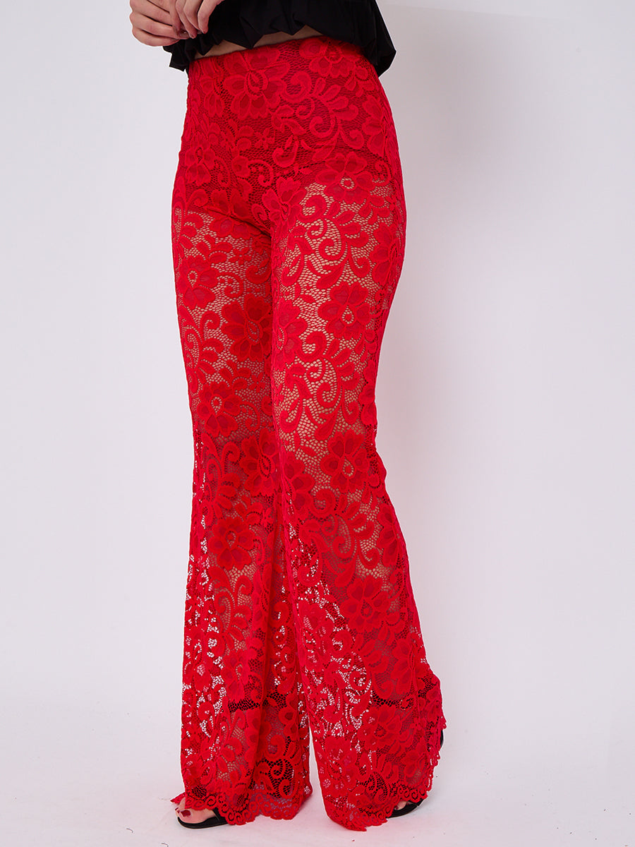 High Waist Lace Flared Trousers - Heaven - Storm Desire