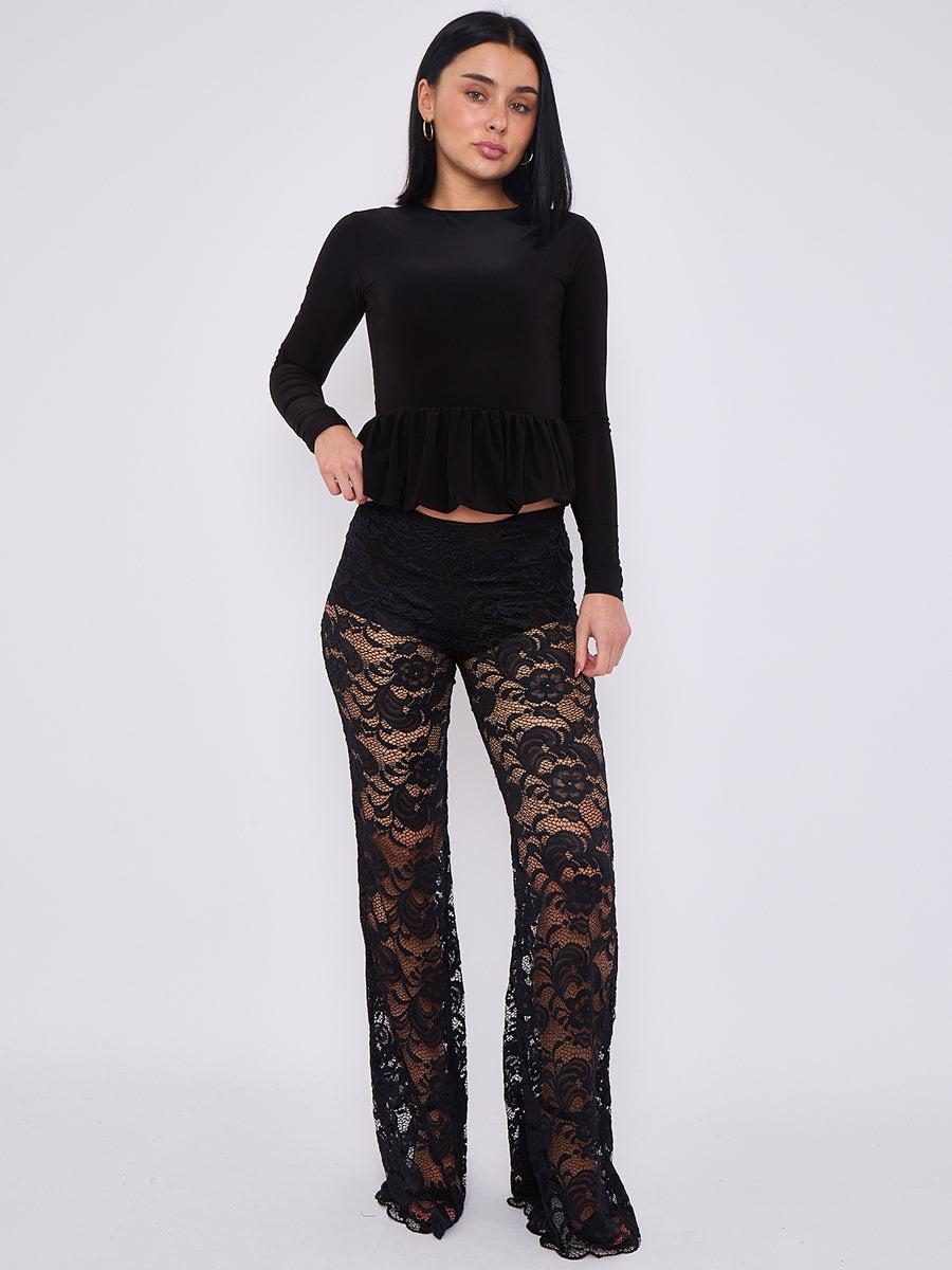 High Waist Lace Flared Trousers - Heaven - Storm Desire