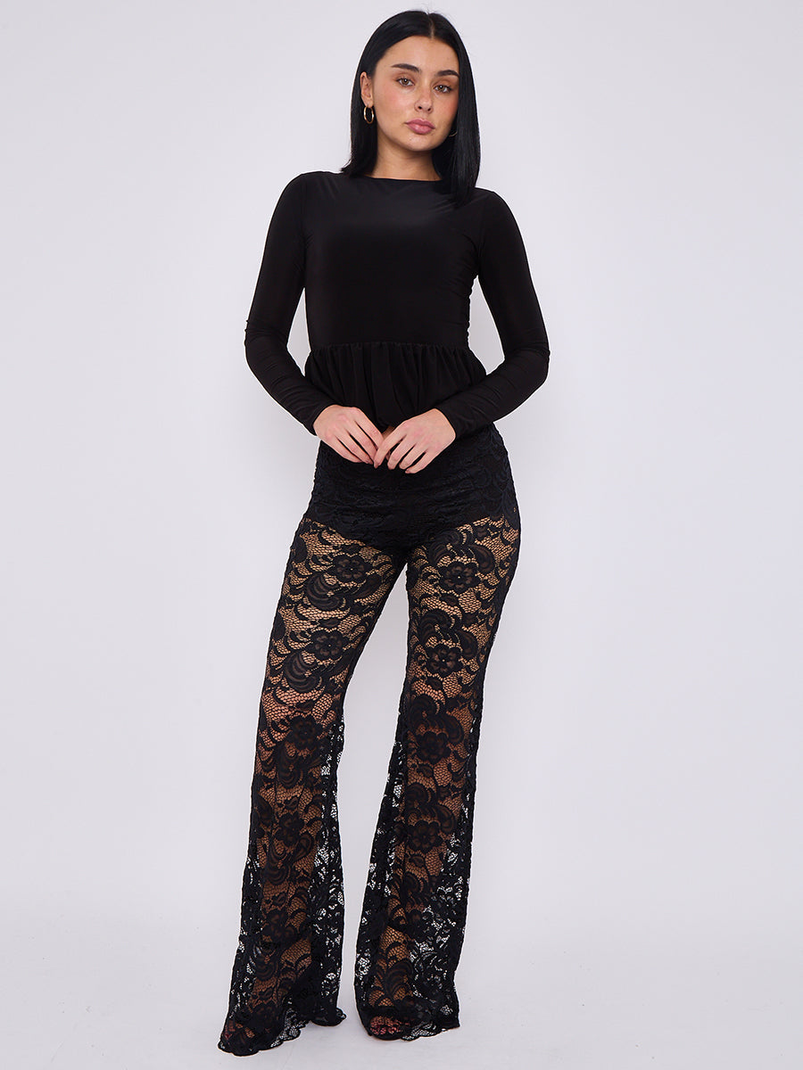 High Waist Lace Flared Trousers - Heaven - Storm Desire