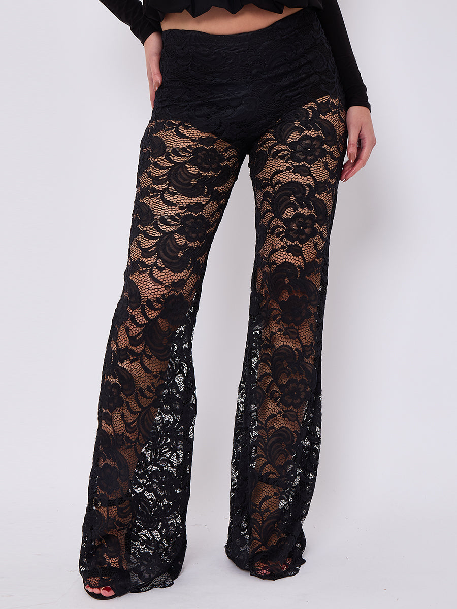 High Waist Lace Flared Trousers - Heaven - Storm Desire