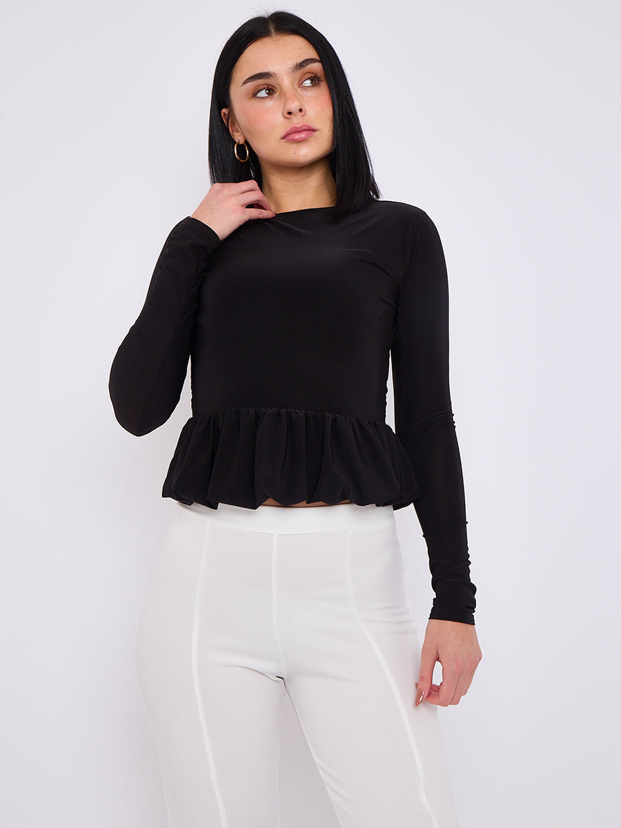 Long Sleeve Bubble Hem Top - Amalia - Storm Desire