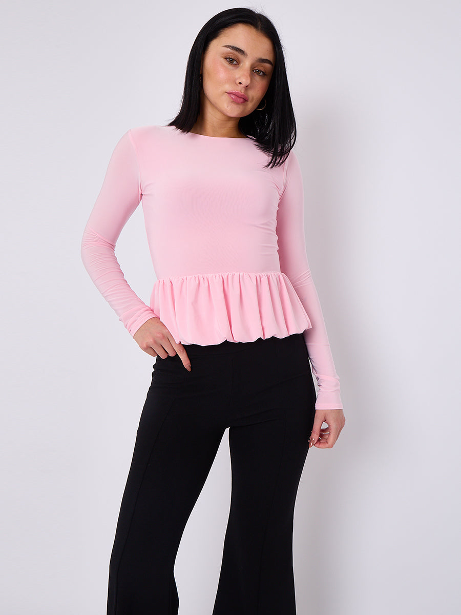 Long Sleeve Bubble Hem Top - Amalia - Storm Desire