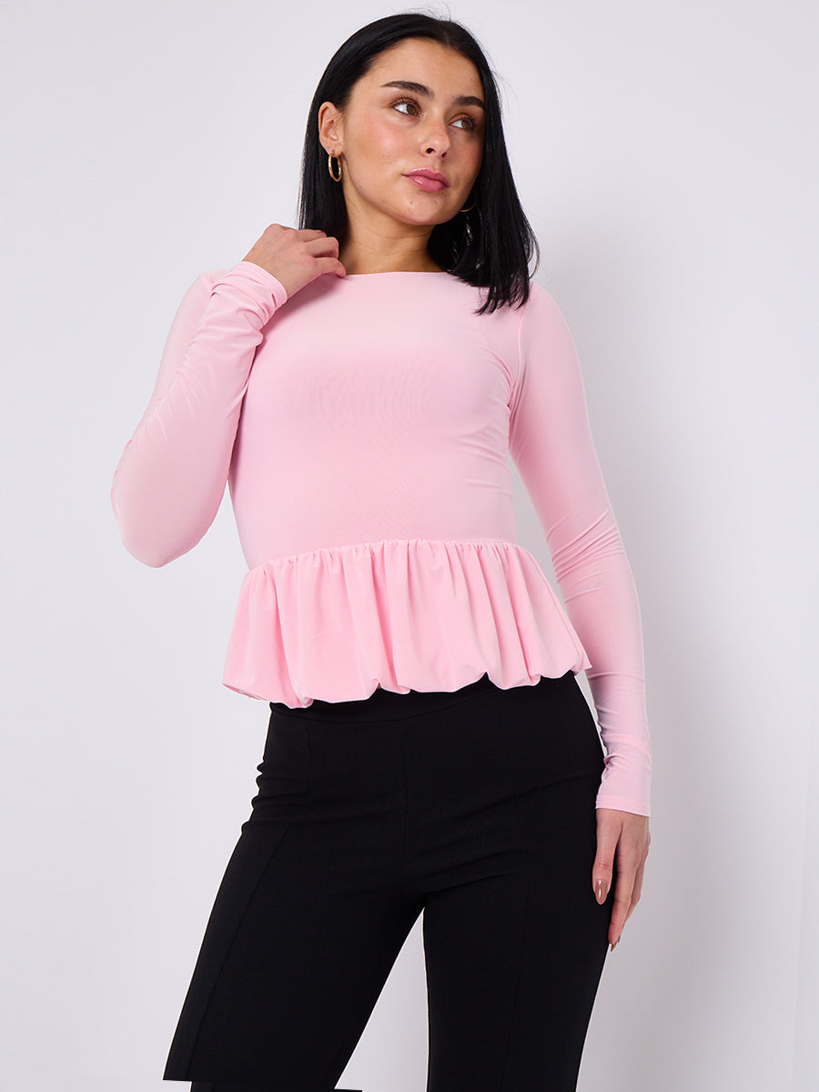 Long Sleeve Bubble Hem Top - Amalia - Storm Desire