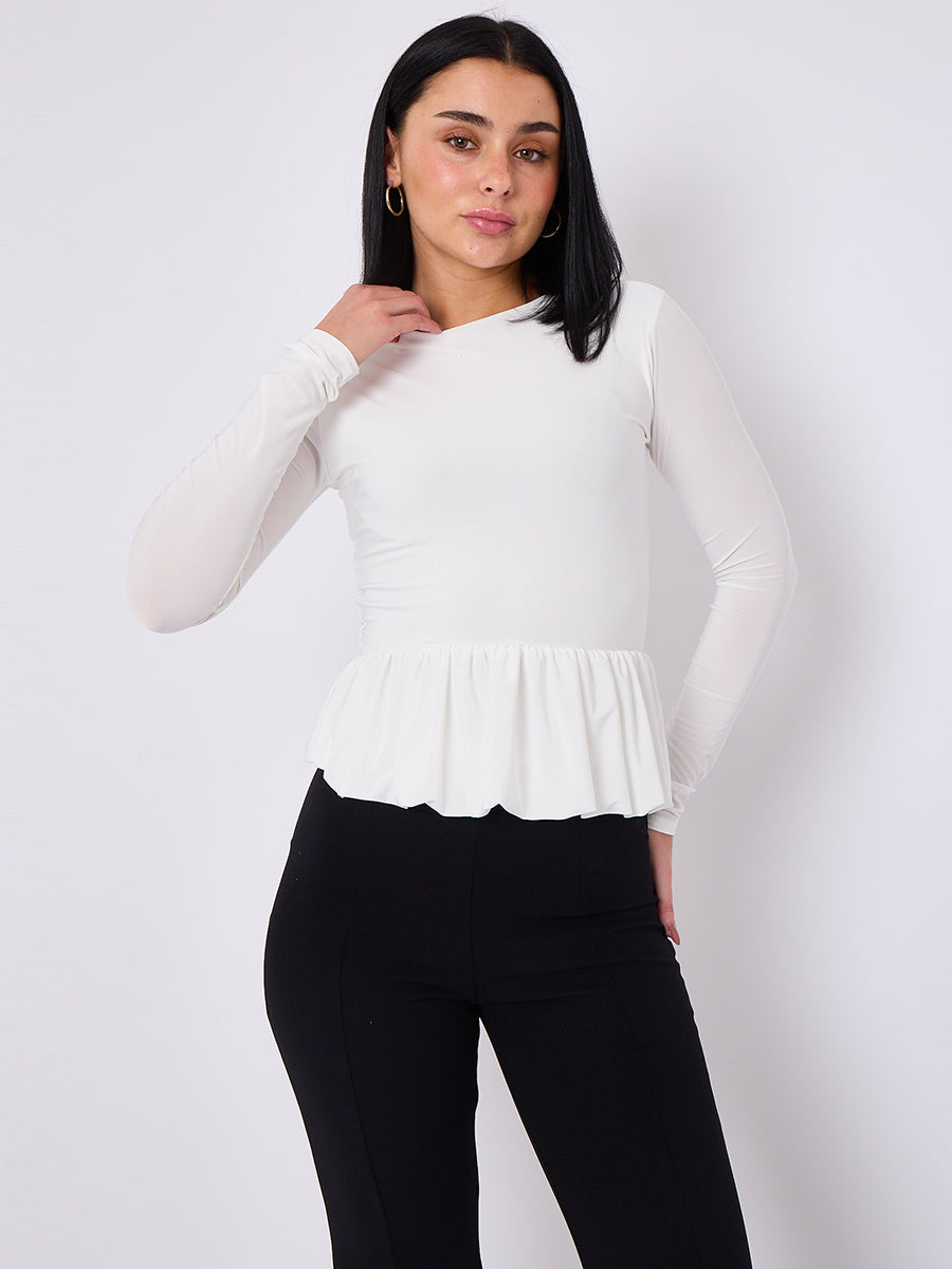 Long Sleeve Bubble Hem Top - Amalia - Storm Desire