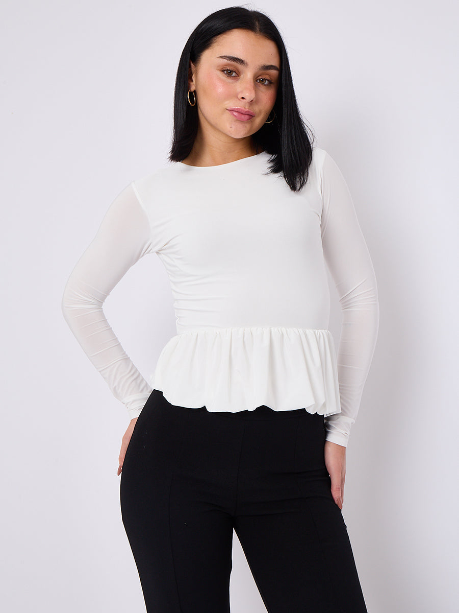 Long Sleeve Bubble Hem Top - Amalia - Storm Desire