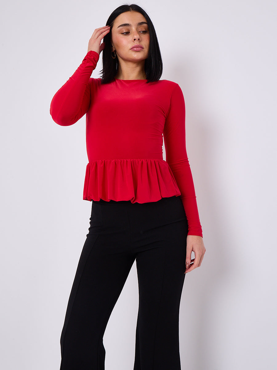 Long Sleeve Bubble Hem Top - Amalia - Storm Desire