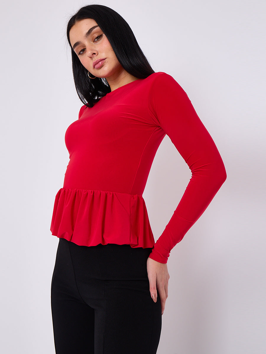 Long Sleeve Bubble Hem Top - Amalia - Storm Desire