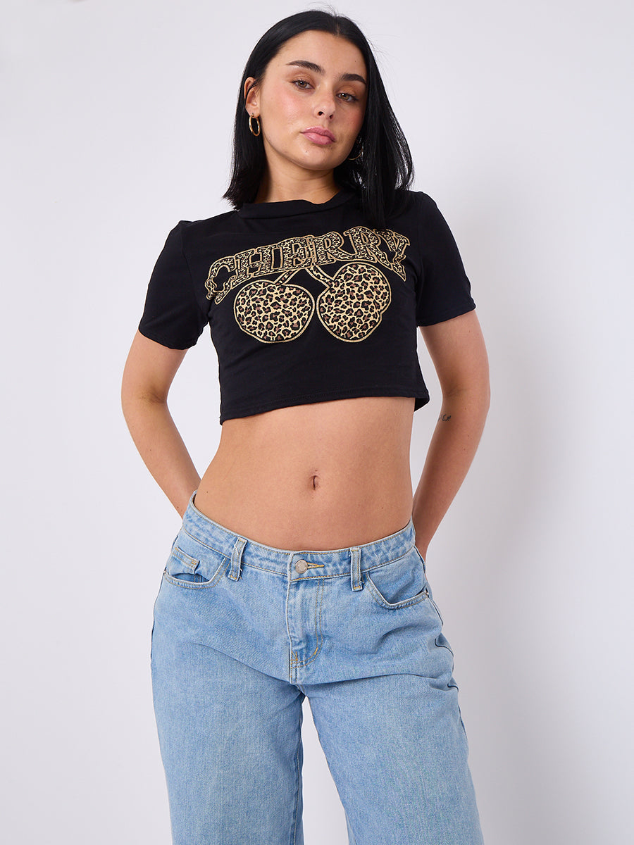 Leopard Cherry Printed Crop Top - Hanna - Storm Desire