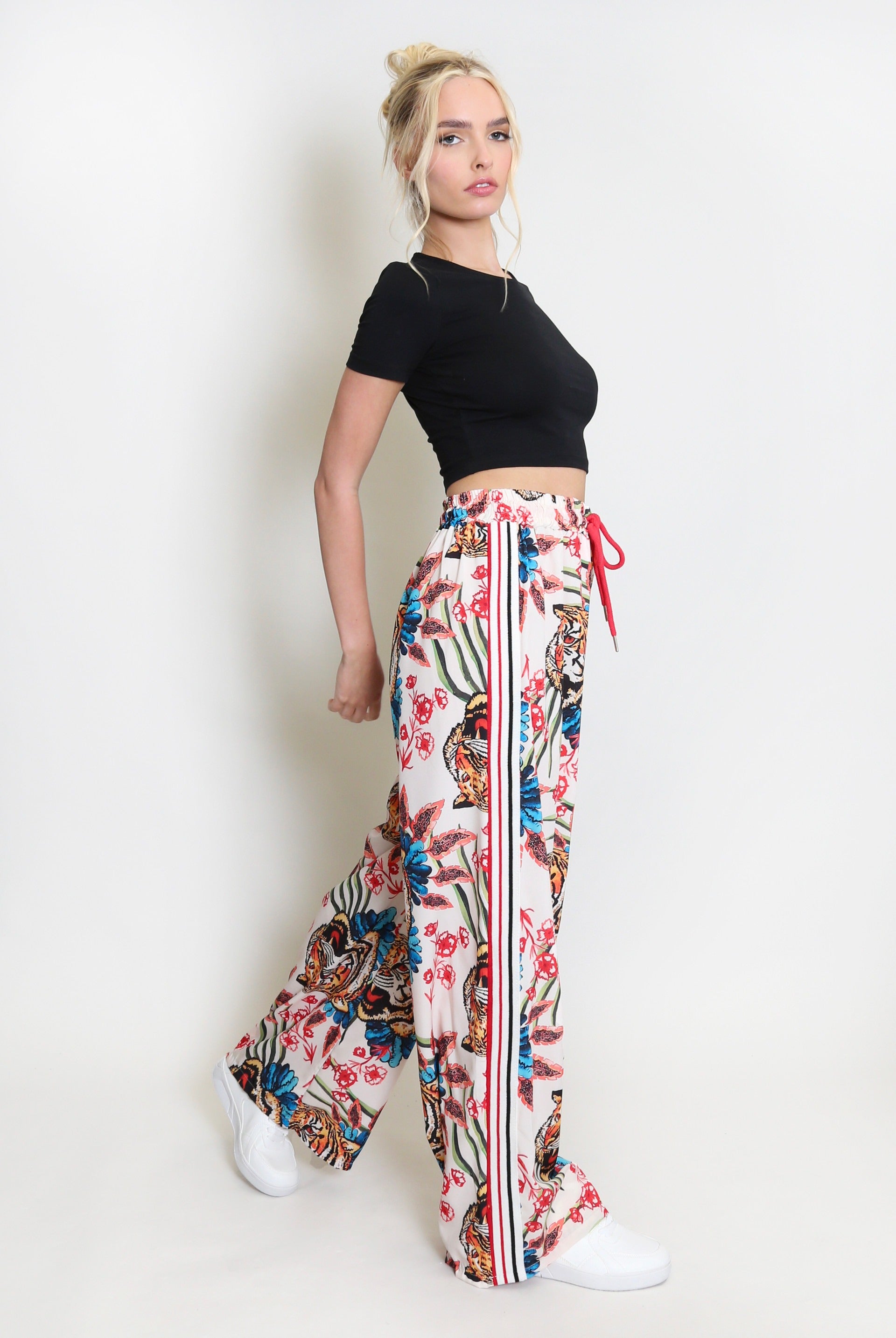 Tiger Print Stripe Wide Leg Trouser - Sutton - Storm Desire