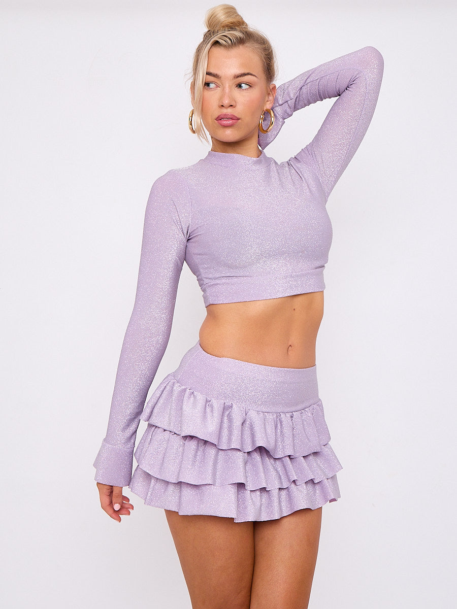 Lurex Crop Top & Rara Skirt Set - Nicole - Storm Desire