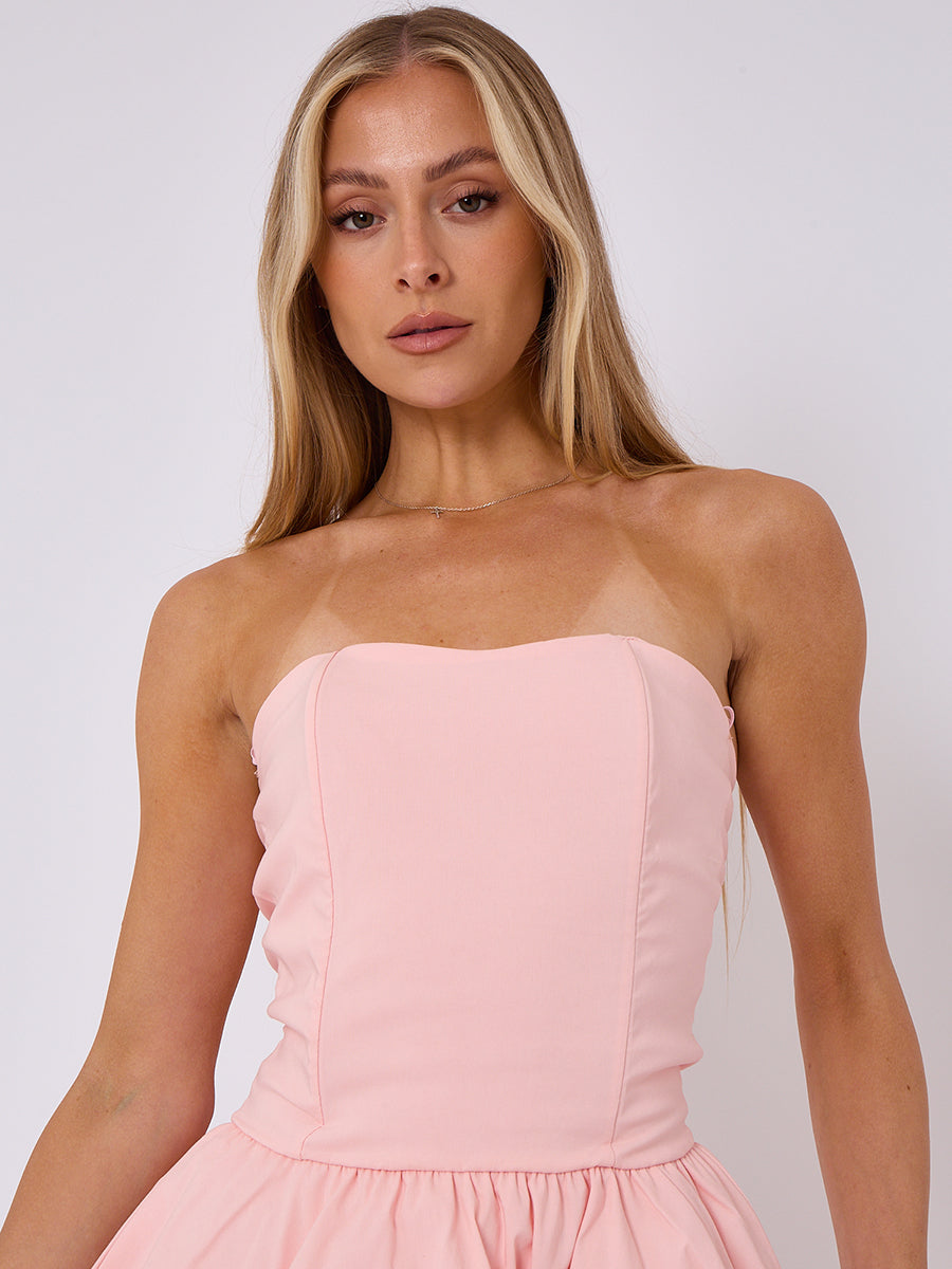 Lace Back Ruched Bandeau Dress - Angel - Storm Desire