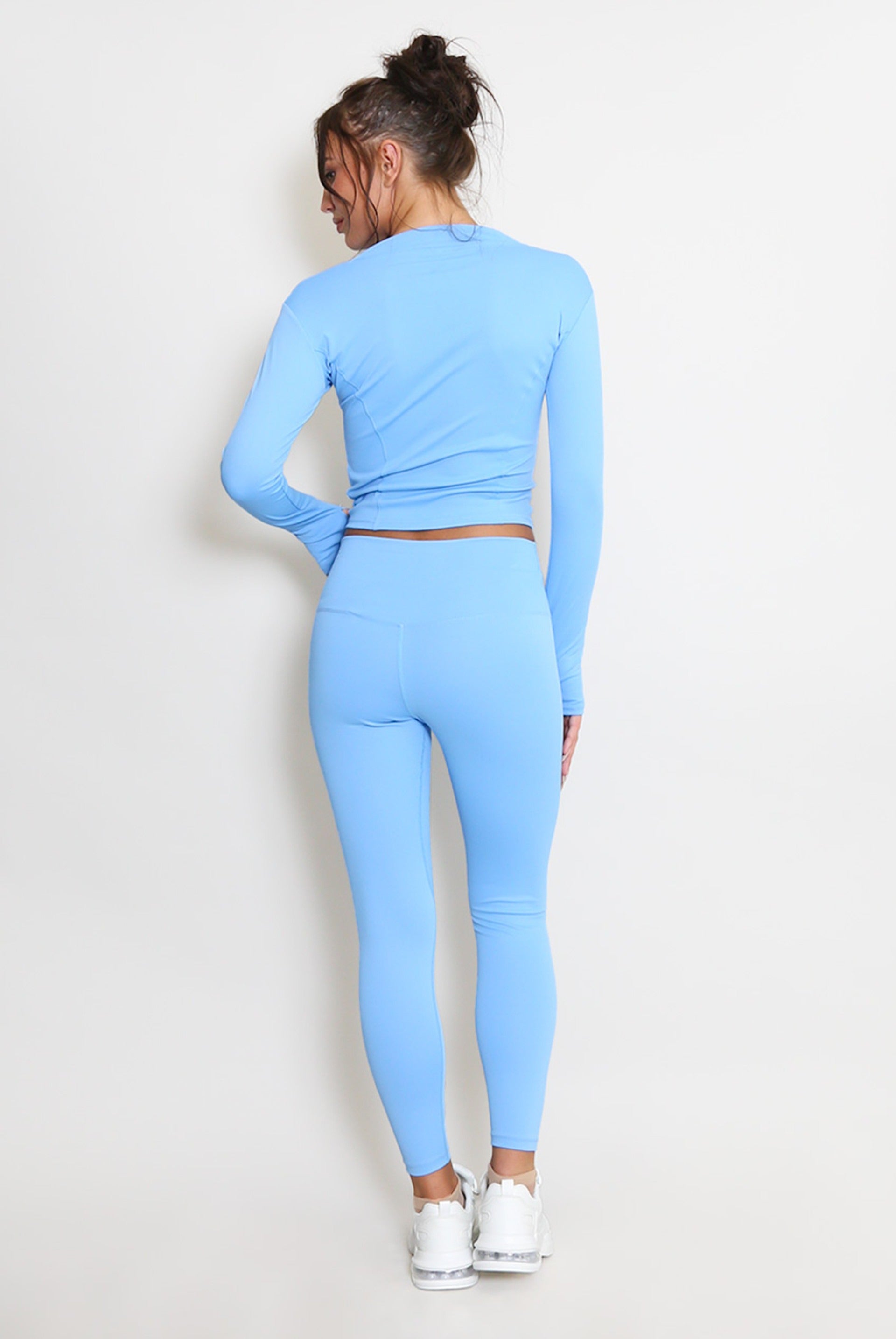 Blue Zip Long Sleeve Top And Legging Energy Gym Set - Sadie