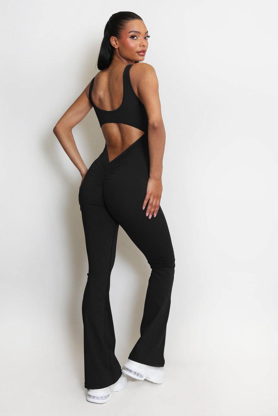 Cut Out Back Ruched Pushup Jumpsuit - Storm Desire