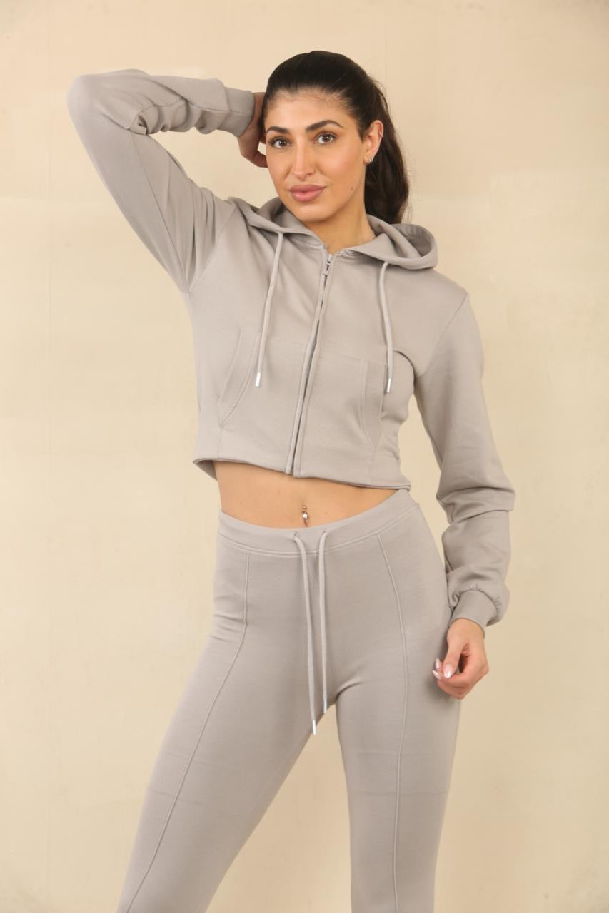 Cropped Hem Bell Bottom Joggers Set - Fernanda - Storm Desire