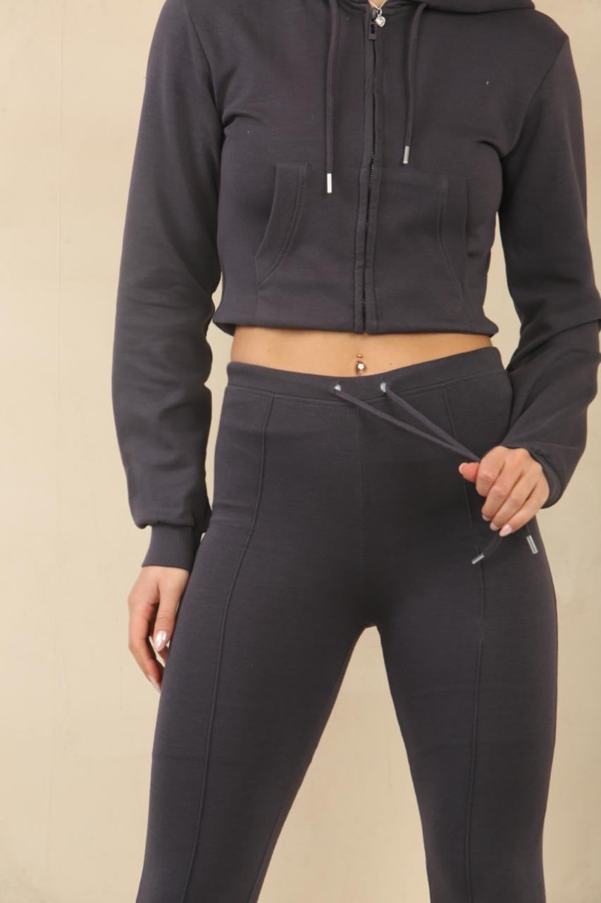 Cropped Hem Bell Bottom Joggers Set - Fernanda - Storm Desire