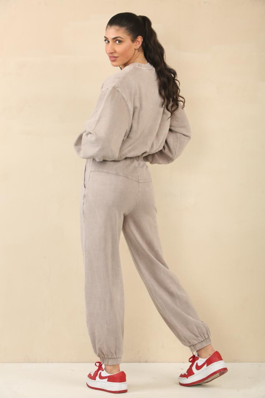 Acid Wash Bubble Hem Sweatshirt & Jogger Tracksuit - Amanda