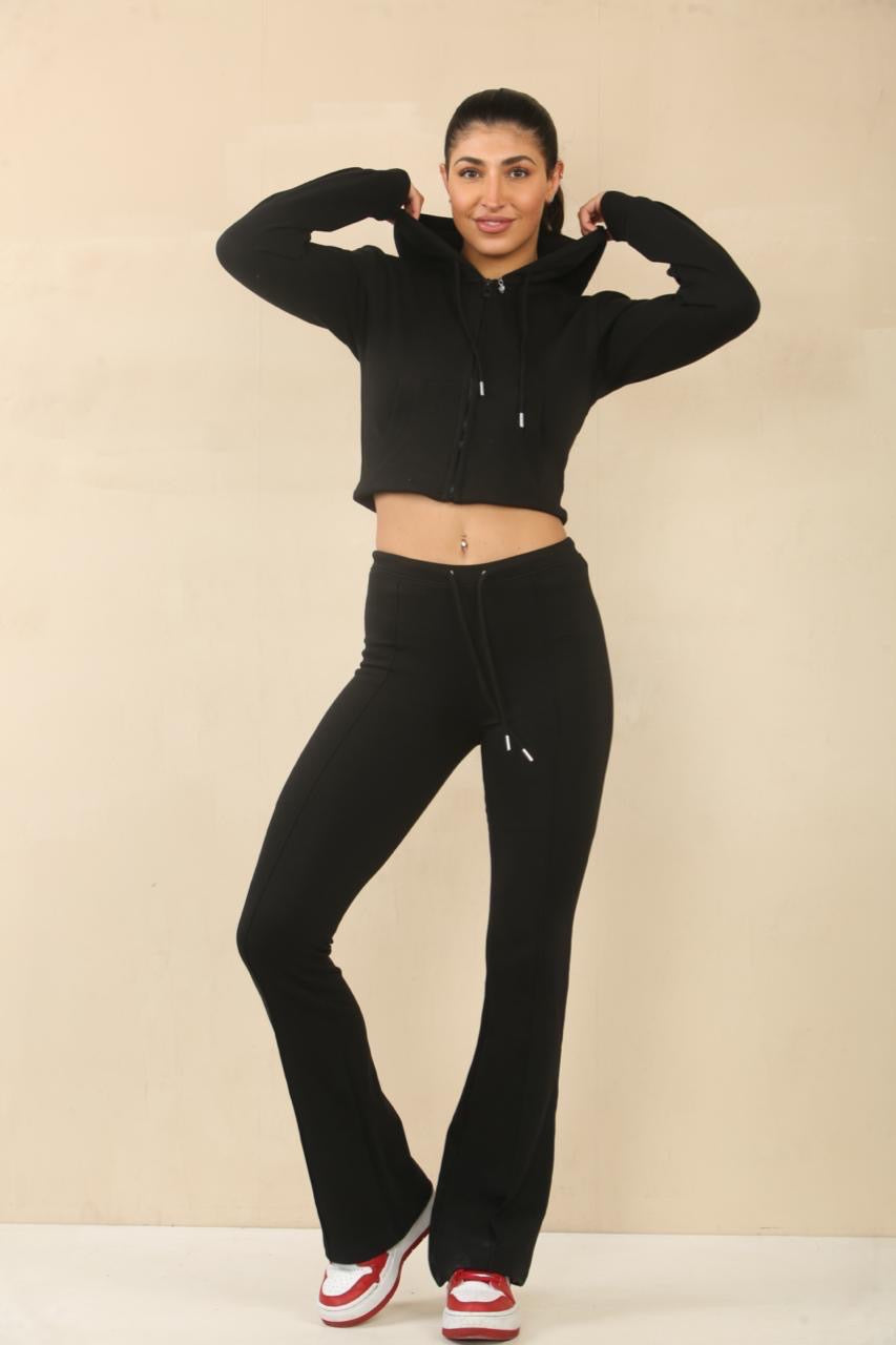 Cropped Hem Bell Bottom Joggers Set - Fernanda - Storm Desire