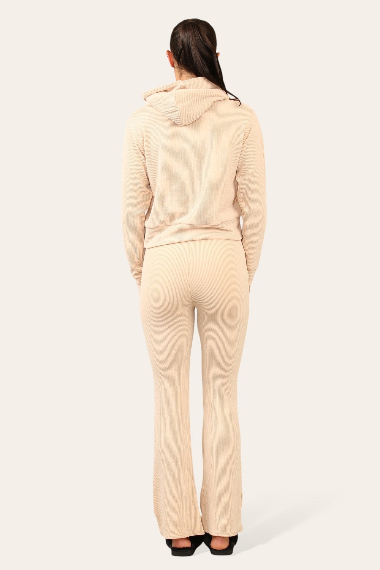 Ribbed Hooded Top & Flare Pants Set - Ariyah - Storm Desire