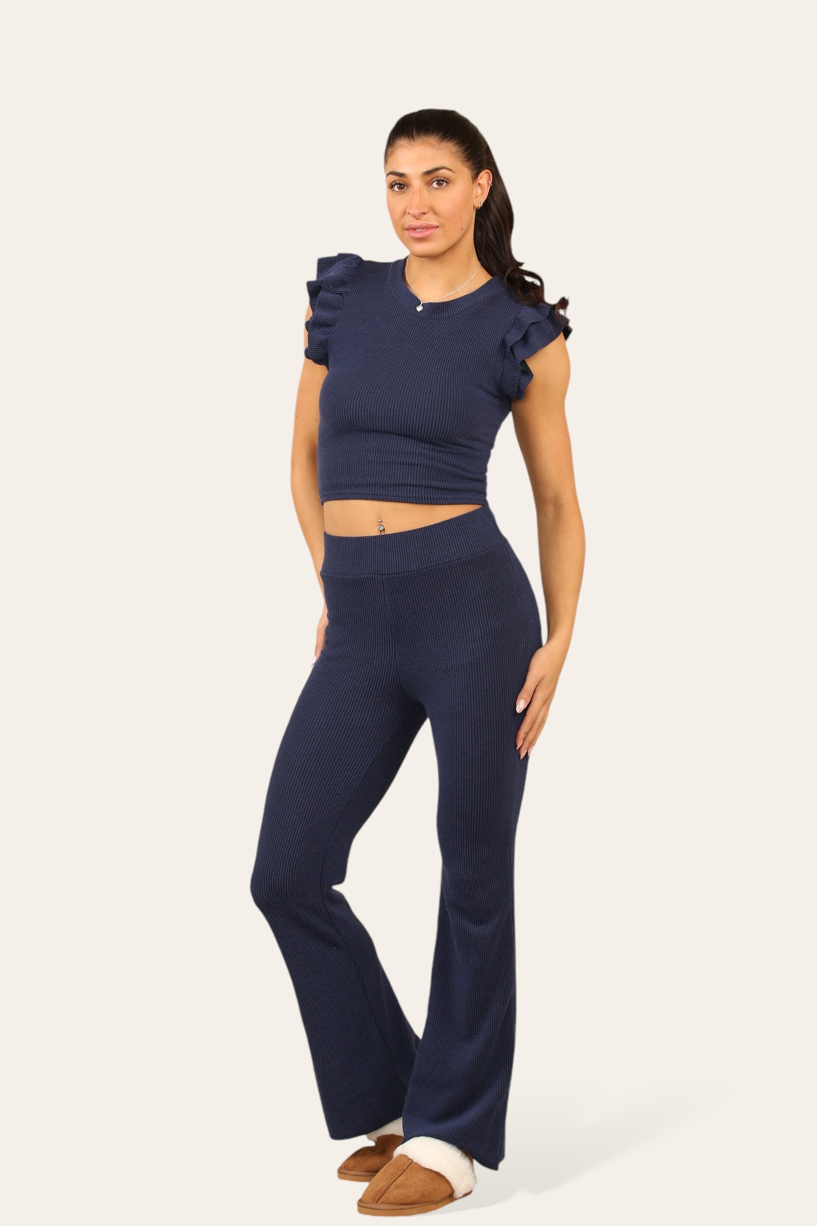 Sleeveless Frill Top & Flare Pants Set - Mya - Storm Desire