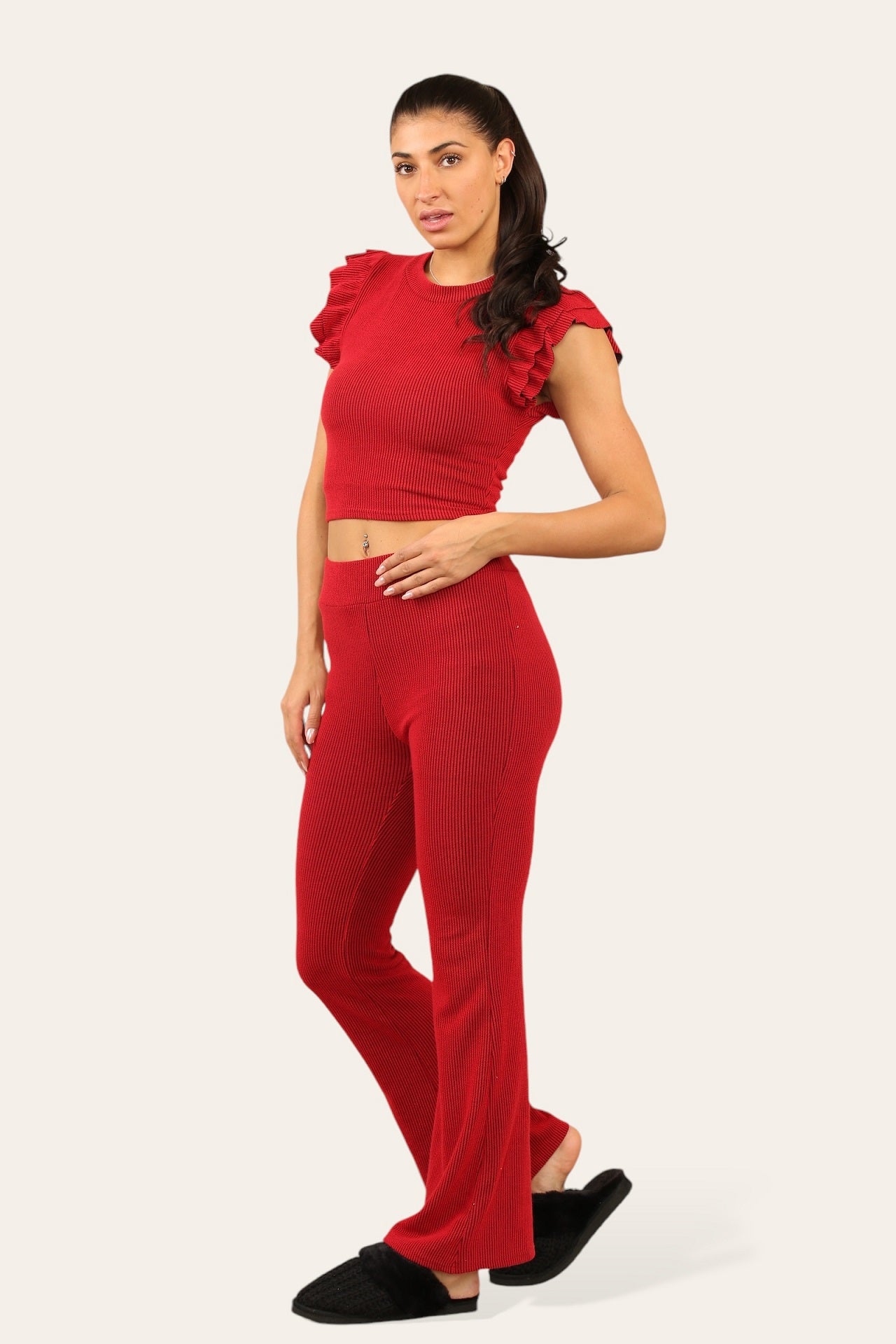 Sleeveless Frill Top & Flare Pants Set - Mya - Storm Desire