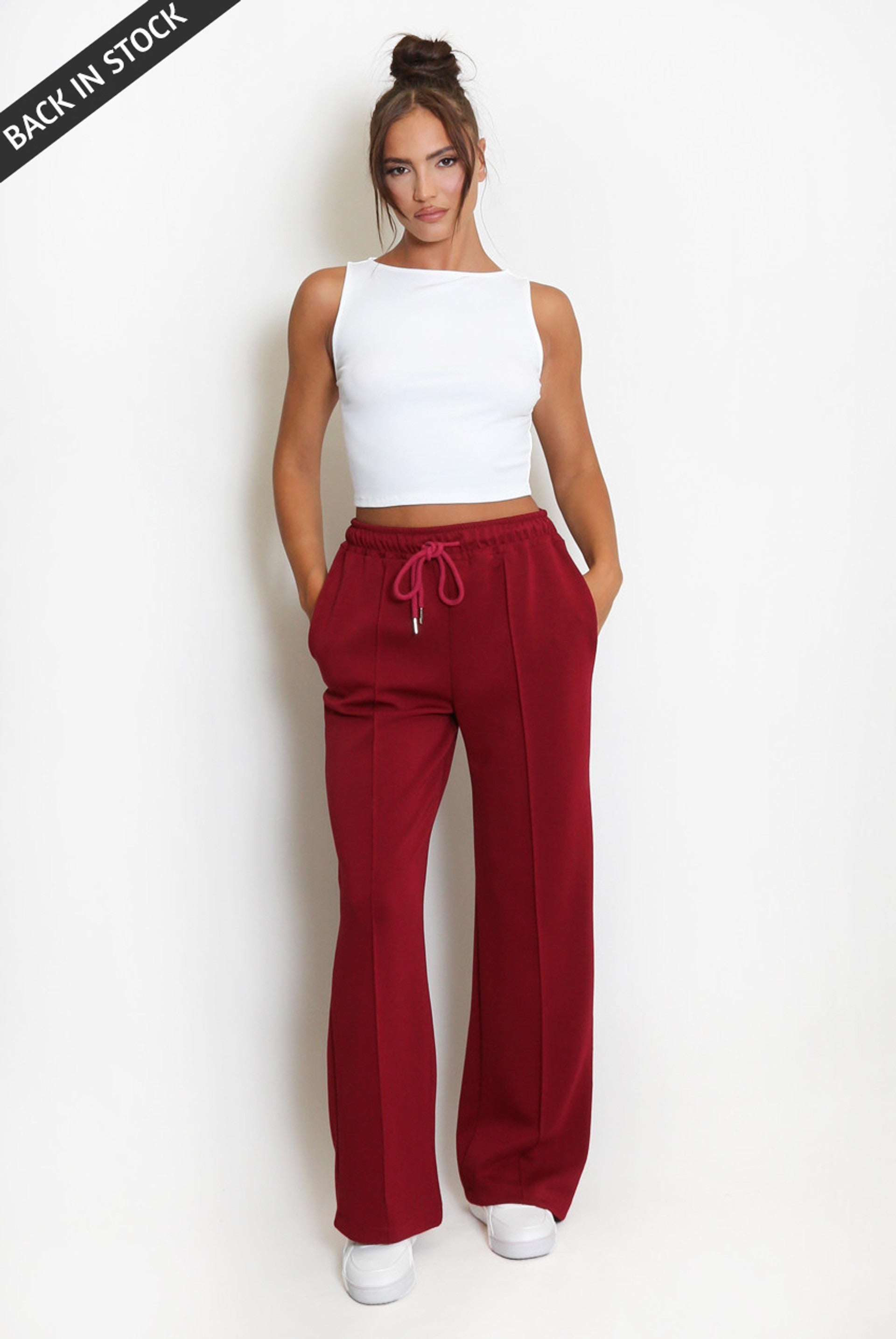 Wine Elasticated Wide Leg Joggers - Faith - Storm Desire